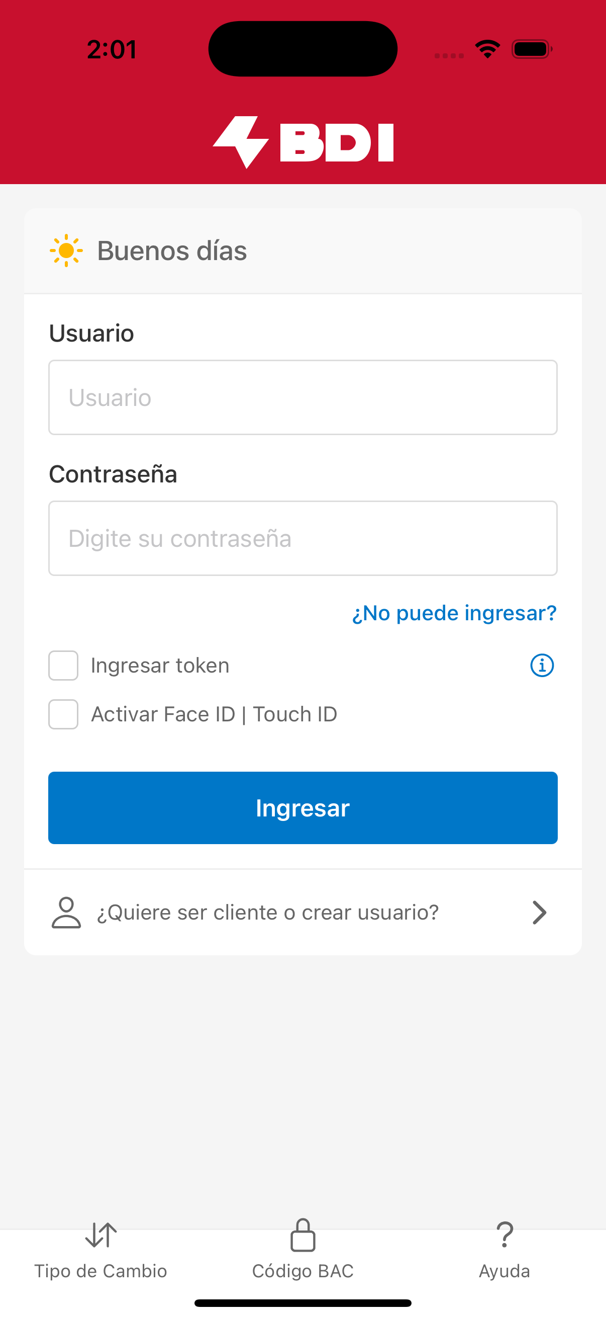 Banking app login
